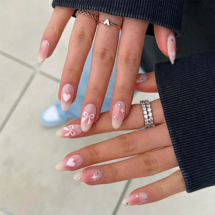 24Pcs French False Nails Almond Fake Nails