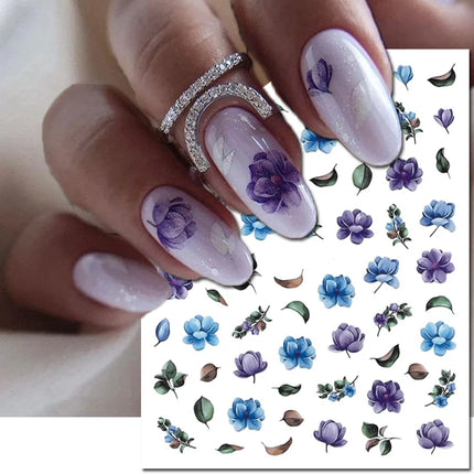 3d Nail Art Decals Elegant White RoyalBlue Roses Flowers