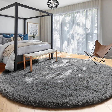 Pink Round Rug for Girls Bedroom,Fluffy Circle Area Rug for Kids Room,Furry Shaggy Carpet for Living Room