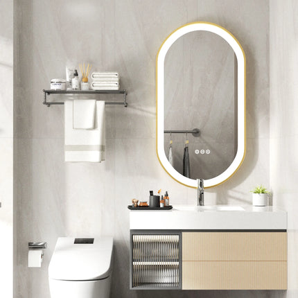Large LED Oval Bathroom Mirror with Stepless Dimmable Lighted Vanity Mirror for Wall Mounted Vanity with Frame Anti-Fog Memory