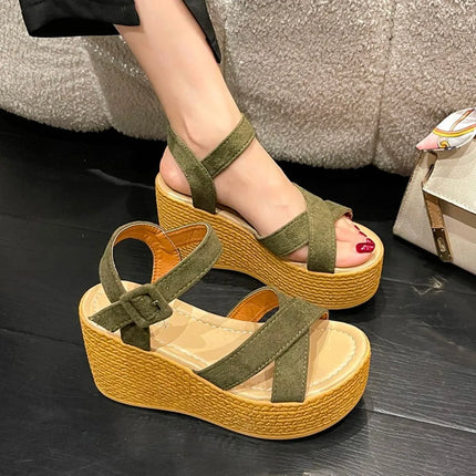 9cm Summer Women's Sandals Fashion High Heel Slope Heel Platform Open Toe Women's Sandals Size 34-42