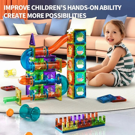 Kids, 3D Clear Educational Building Toys, Magnetic Marble Run Blocks Toys for Kids