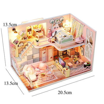 Doll House Kit 3D Wooden Mini DollHouse Assembly Building with Furniture Kit Toys Children's
