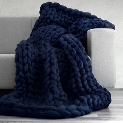 Hand Chunky Knitted Blanket Thick Yarn Merino Wool Bulky Knitting Throw Blankets