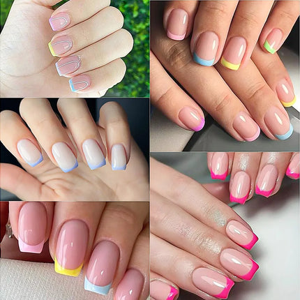 240PCS Candy Color French Short Square False Nails Pink/Green/Purple Full Cover