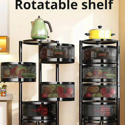 Household Floor Standing MultiLayer Storage Rack Removable Rotating Storage Cabinet Kitchen Vegetable Fruit Basket with Wheel