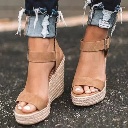 Summer Platform Sandals Women Peep Toe High Wedges Heel Ankle Buckles Sandalia Espadrilles Female Sandals Shoes