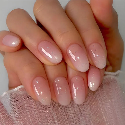 24Pcs Oval Short Pink Press on Nails Simple Ombre Spring False Nail