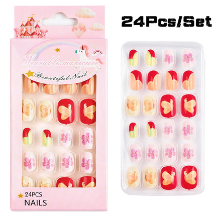 120Pcs Candy Child Nail Tips Full Cover Short False Kids Fingernails Colorful Festival  Press on Nails Grils Cute Manicure Tool%