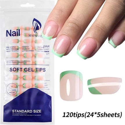 240PCS Candy Color French Short Square False Nails Pink/Green/Purple Full Cover