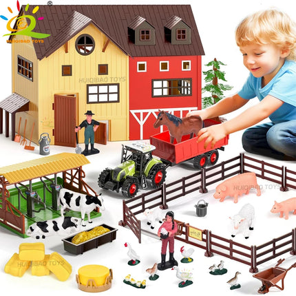 Simulation Farm Animals Barn Model Assembly Farmhouse Cow Craft Play House Toys for Children