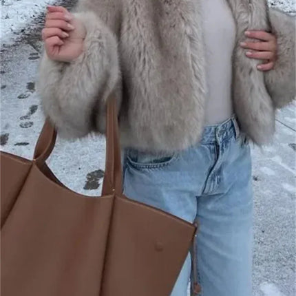 Fashion Fluffy Faux Fur Coat For Women Winter Elegant Loose Long Sleeve Jacket Female Luxury Thick Lady High Street Outerwear