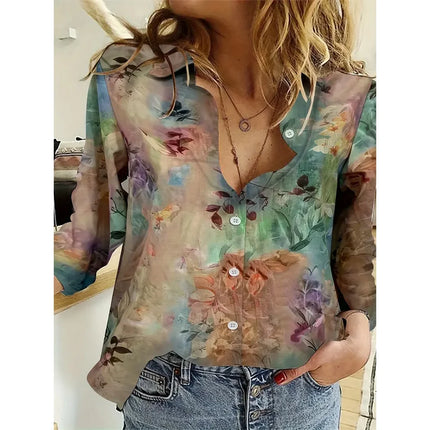 Fashion Long Sleeve Shirt Summer Breathable Single-Breasted Lapel Top 3d Floral Printed Button Shirts Women's Clothing Autumn