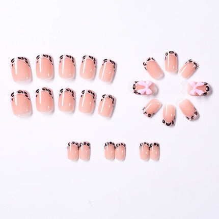 24Pcs Gold Ripple Brown Flowers False Nails with Rhinestones Pearl Design