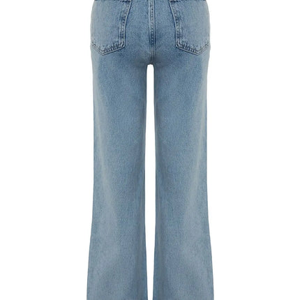 Trendyol TYZA Women's Jeans Casual Beltless Wide Leg Denim Plain Jeans Wide Leg Casual Pants Denim Pants