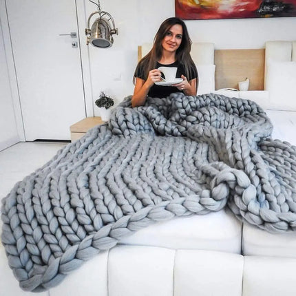 Handmade Chunky Knit Blanket Large Thick Wool Bulky Knitting Throw for Bedroom