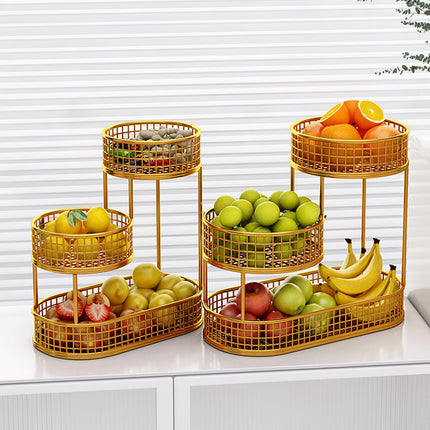 Countertop Fruit Basket Serving Stand, Counter Top Serving Tray, Space Saving Stand Serving Bowl Metal Wire Storage Basket