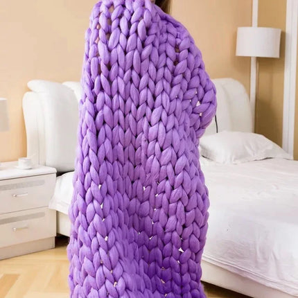 Handmade Chunky Knit Blanket Large Thick Wool Bulky Knitting Throw for Bedroom