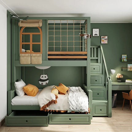 Bunk Beds Kids Bedroom Furniture Modern Toddler Storage Wooden Children's Bunk Bed with Slide