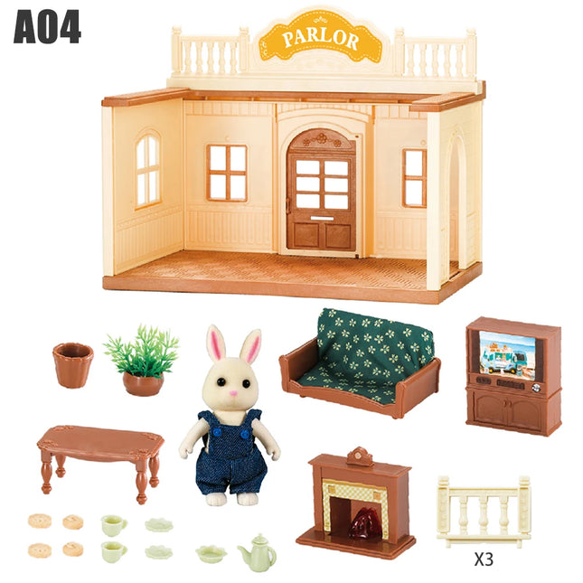 Dollhouse Furniture Family House Villa Simulate Forest Rabbit Animal Scene Toy Display Furniture Toy Gift