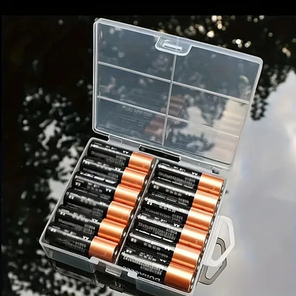Durable Clear Battery Organizer Box - Holds 24 AA & AAA Batteries Plastic Storage Solution for Home Garage and Workshop No Power