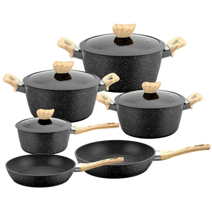 Marble and Mica Non-stick Frying Pan Set, Western-style Wok, Soup Pot,