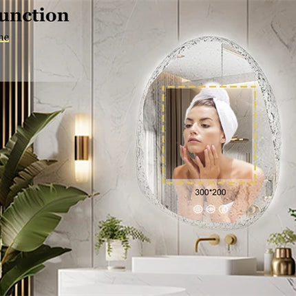 LED Bathroom Mirror Irregular Vanity Mirror With Backlit  Clear-crystal Glass Frame Wall Mounted Mirror 3 Colors Setting Anti-fo