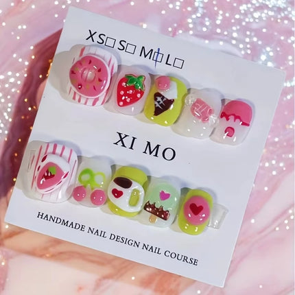 10pcs Pink French Handmade Nails Short French style Handmade Wear Nail for Women&Girl Whitening