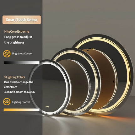 LED Bathroom Mirror 600/800/900MM Round Demisting Makeup Shaving Mirror Front Light + Backlit Wall Vanity Mirror 3 Colour