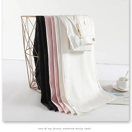 New Chinese Style Jacquard Wide Leg Satin Pants for Women Elegant Solid Office Lady Women's Casual Loose Pants Female