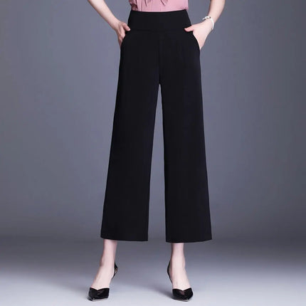 Office Lady All Season New All-match Woman Wide Leg Pants Oversize 6XL High Waist Elastic Solid Korean Fashion Straight Trousers