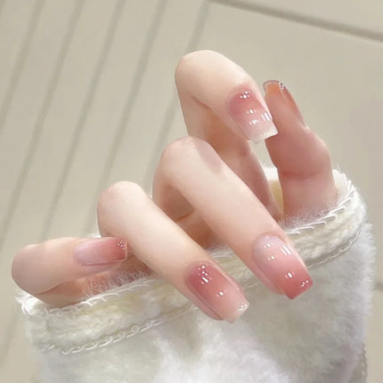 Blush Pink False Nails Bowknot Diamond Pearl 3D Design Press on Nail Tips