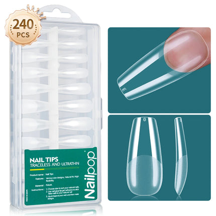 NAILPOP 240PCS Soft Gel Nail Tips Kit Full Cover Nail
