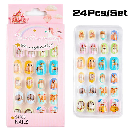 120Pcs Candy Child Nail Tips Full Cover Short False Kids Fingernails Colorful Festival  Press on Nails Grils Cute Manicure Tool%