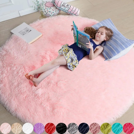 Pink Round Rug for Girls Bedroom,Fluffy Circle Area Rug for Kids Room,Furry Shaggy Carpet for Living Room