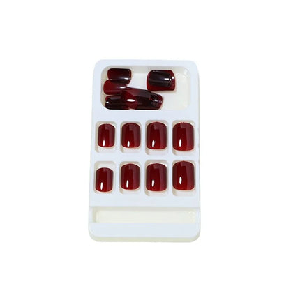 24Pcs Solid Color Wine Red Design Press on Nail Short Square