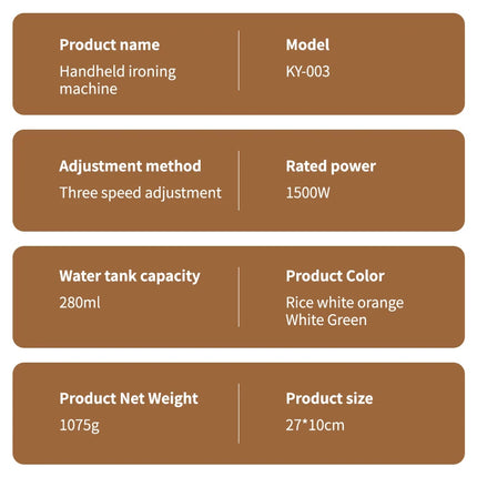 1500W Handheld Garment Steamer Fabric Clothes Ironing Iron 280ml Portable Quick Heat Ironing 280mL