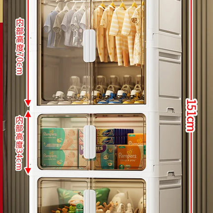 Double Door Open Clothes Storage Organizer with Wheels Foldable Wardrobe Cabinet Baby Cupboard Organizing Box Containers Bin