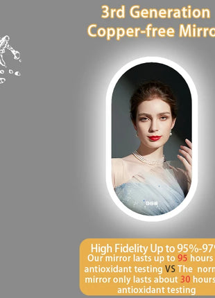 Backlit Smart LED Bathroom Mirror: Oval Dimmable 3 Colors Anti-Fog Mirrors with Light Memory - IP65 CRI95 Large Wall Mounted