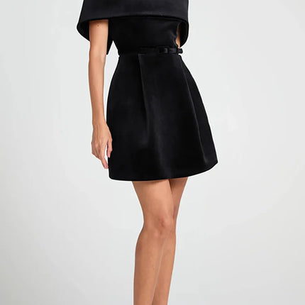 Slash Neck Off The Shoulder Solid Mini Dress, Women Spring Summer Patchwork Simple Party Dress, 2024 Short Sleeve Ladies Dress