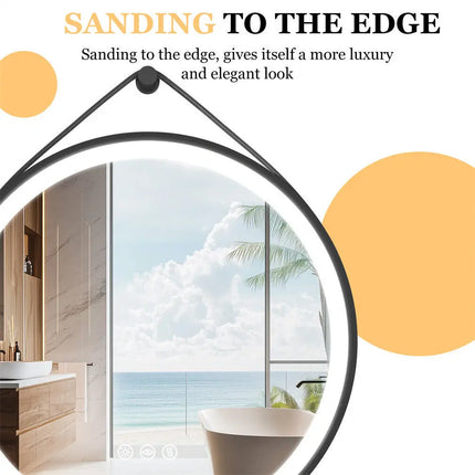 Round Mirror 600/700/800mm LED Bathroom Mirror Illuminated Wall Mirror Anti-fog Dimmable with Leather Belt