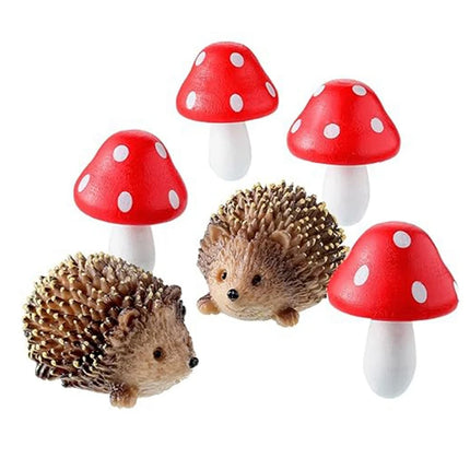Garden Fairy Replacement Resin Hedgehogs And Wood Mushroom