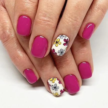 24pcs Short Square Press on Nails Jade Flower Sparkling