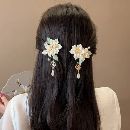 Chinese Hanfu Hair Accessories Set Long Tassel Vintage Hairpins Flower Handmade Hair Sticks For Women Traditional Retro Jewelry