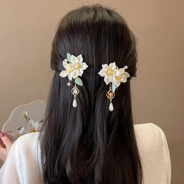 Chinese Hanfu Hair Accessories Set Long Tassel Vintage Hairpins Flower Handmade Hair Sticks For Women Traditional Retro Jewelry