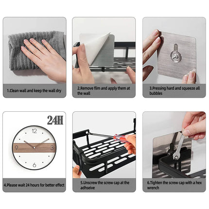 Bathroom Storage Rack No Drill Shelves Wall Mount Corner Shelf Shower Holder For WC Shampoo
