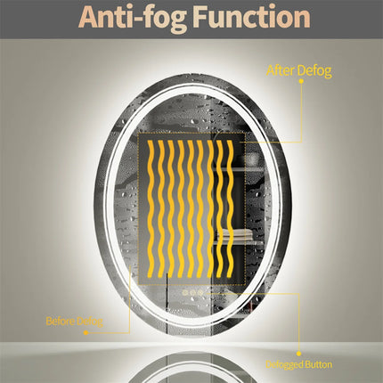 LUVODI Bathroom Mirror LED Light Oval Frameless Shower Shaving Makeup Mirror for Restroom Washroom Dimming Defog