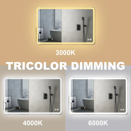 Round Bathroom Mirror with LED Lights Wall-mounted Anti-fog Mirror Light Touch Switch Color Temperature Adjustable Stepless Dimm