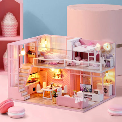 Doll House Kit 3D Wooden Mini DollHouse Assembly Building with Furniture Kit Toys Children's