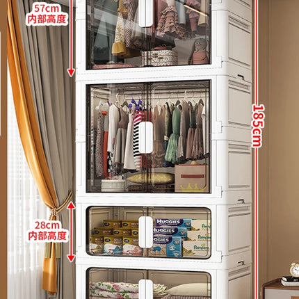 Double Door Open Clothes Storage Organizer with Wheels Foldable Wardrobe Cabinet Baby Cupboard Organizing Box Containers Bin